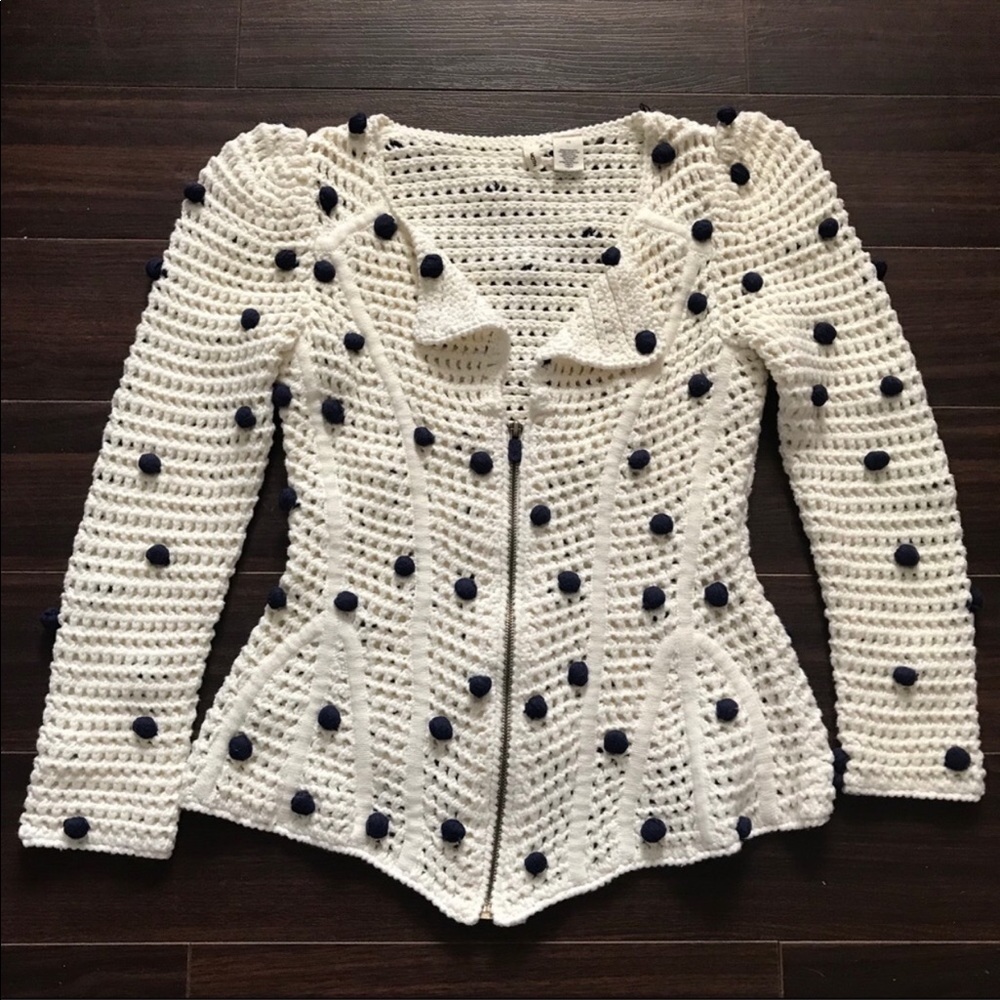 Anthropologie Moth Cream Navy Balls Zip Blazer XS